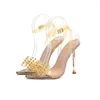 Sandales cristal nœud papillon femmes Sexy bout pointu PVC Transparent femme pompes métal mince talons hauts bride à la cheville été fête S