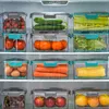 Vakuummatlagringsbehållare transparent kylskåpsarrangör med dräneringsnät stor kapacitet mat dispenser för kök lagringslåda
