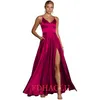 FDHAOLU taille personnalisée femmes bandoulière rouge robe de bal longue avec poches Satin formelle robe de soirée avec fendu LO2044