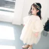 Flickklänningar 2023 Autumn Girls 'Solid Color Dress Fashionable Fluffy Yarn Baby Födelsedag ett år Prinsessa