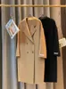 Kadın Yün Karışımları Çift yerinlü Ceket Kadınlar Çift boyalı gevşek basit ceket sıcak yüksek kaliteli tam Wollen Uzun Kalın Dış Giyim 231124
