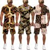 Мужские спортивные костюмы Летняя роскошная золотая цепочка 3D Печать Мужчины Установить модную гавайскую пару наряд наряд Слуша