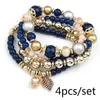 Ссылка браслетов 4PCS/SET Designer Fashion Multilayer Crystal Beads Leave Tassel Bangles Jewelry for Women Gift