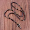 Pendant Necklaces Cross Religious Jewelry Catholic Christ Rosary Necklace Matte Black Onyx Beaded With Hematite