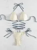 Swim Wear 2023 Новый сексуальный ребристый бикини для бикини для купальников женский купальный купальник Женский набор бикини на два куска для купания пляжная одежда AA230425