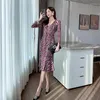 Casual Dresses 2023 Spring Fashion Women V-neck Long Sleeve Mesh Mermaid Plaid Elegently Elasticity Hem Slit Bodycon Mid-calf Dress