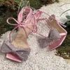 Sandaler Luxury Crystal Bow High Heels Women Shoes Sexy Summer 2023 Brand Designer Lace-Up Party Dress Pumps Stilettos