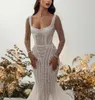 Sexy Mermaid Prom Dresses Long Sleeves Bateau Appliques Sequins Beaded Floor Length Diamonds 3D Lace Hollow Pearls Evening Dress Bridal Gowns Plus Size Custom Made