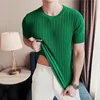 Men's T-Shirts Fashion Spring Summer Men Short Sleeve Thin Ice Silk Knitted T-shirts Casual Slim Fit Contrast Color Striped Top Tees B197 230426