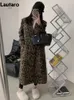 Женское полушерстяное пальто Lautaro, зимнее длинное теплое, пушистое, красочное смесовое пальто с леопардовым принтом, женское пальто с разрезом сзади, роскошная одежда, шерстяное пальто 231124