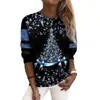 Blouses pour femmes T-shirt de fête de l'année Festif Flocon de neige Haut à paillettes Chemise de Noël chatoyante pour les femmes avec col rond coloré en vrac