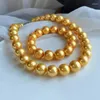 Halsband, 14 mm, goldenes, riesiges, natürliches Tiefsee-Muschelperlen-Halsketten-Armband-Set