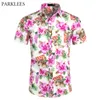 Camicie casual da uomo Hawaiian Mens Tropical Pink Floral Beach Shirt Summer Short Sleeve Vacation Abbigliamento Hawaii Uomo USA Taglia XXL