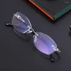 Solglasögon TR90woman Rimless Reading Glasses Reader Eyewear Diamond Cut Glassest Anti-Blue Light Geryeglass High Quality