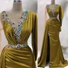 April Aso Ebi Gold Sirène Prom Crystals Crystals High Split Sispory Night Formal Party Second Robes de fiançailles d'anniversaire Robe de Soiree ZJ655 407 407