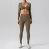 Ensembles actifs 2 pièces sans couture Yoga costume femmes Fitness à manches longues haut court avec taille haute serré vêtements de Sport Leggings de gymnastique Sport ensemble survêtement