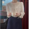 Women's Blouses Chic Korea Tops Blusas Women 2023 Spring Cute Japan Girls Solid Color White A Line Belly Peplum Pink Shirts