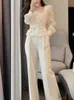 Women's Two Piece Pant's 2 Pant Set White Pieces Sets Pants for Woman Wide Leg Party Trousers Suits Blazer and Outfits Co Ord Classy Clothes 231124