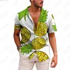 남성용 캐주얼 셔츠 여름 짧은 소매 판매 버튼 패턴 고품질 3D 프린팅 패션 대형 하와이 과일 관광 4xl