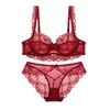 Bras Sets White floral lace bra and panty set transparent underwear large size steel ring push-up bra underwear female A B C D E cup 230426
