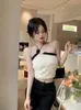 Tanques femininos mulheres apliques design sexy magro roupas de verão doce colheita elegante lazer moda estilo coreano feminino