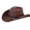 Berretti 50JB Cappello da cowboy in pelle PU Donna Uomo Festa di Natale tibetana Banchetto americano per adulti