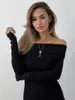 Casual Dresses Spring and Autumn Women's Black Sexy One Shoulder Dress Elegant Fashion Slim Solid Color Off-Shoulder