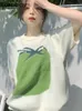 Kvinnors t-shirt korobov koreanska y2k kläder vintage knitväskor kort hylsa skörd toppar svart kort ärm t-shirts lös mode camisetas 230426