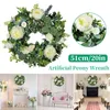 Dekorativa blommor Peony Door Wreath Artificial Flower With Green Branches Rustic Farmhouse Home For Spring Summer Wedding