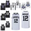 크레스트 우드 농구 Ja Morant High School Jersey 12 Moive Knights Alternate Black Crestwood White Hiphop 자수 스포츠 팬 통기 가능한 풀오버 셔츠