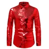 Camisas casuais masculinas lantejoulas metálicas de prata Camisa Glitter Men 2023 70 Disco Party Halloween Traje Chemise Homme Stage Performance