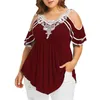 Toppar 5xl plus size tops kvinnor spets lapptäcke t shirt sommar sexig off axel casual oregelbundna ruffles t skjortor lösa damer vik tee