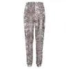 Calças femininas Snakeskin Imprimir Jogger Womens Branco e Marrom Casual Sweatpants Outono Personalizado Street Fashion Oversize Calças Presente Idéia