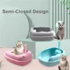 箱猫猫子猫のリターボックスペットトイレ盆地半文字化されたサンドボックスキャットクリーニングバス盆地アンチスプラッシュプラスチックチャットlitiere withスプーン