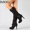 Boots Women's Shoes Trend Winter Flock Knee-High Boots Female Pointy Toe Long Boots Fashion Zip Winter Thin High Heeled Shoes 231124