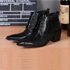 الأحذية اليدوية المصنوعة يدوياً الكاحل غير الرسمي أحذية جلدية حقيقية غرب رعاة البقر الدانتيل الأسود