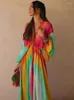 Abiti casual GypsyLady Boho Tie Dye Abito maxi allentato Stampa floreale Scollo a V Rosso Primavera Autunno Vacanze Donna Abiti da donna