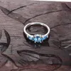 Blue Three-Stone Ring för Pandora Authentic Sterling Silver Wedding Party Rings uppsättning för kvinnans systrar flickvän gåva lyx cz diamantring med originallåda