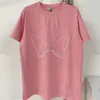 مصمم العلامة التجارية الفاخرة T Shirt Fashion Tee Reck Reck قصيرة الأكمام T قمصان الإناث ثلاثي الأبعاد التطريز الفراشات رنب القطن الفضفاض