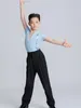 Stage Wear Boys Ballroom Dance Costume Latin Dancing Performance Blue V-Neck Shirt Black Pants ChaCha Rumba Dancer Outfit DL11279