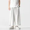 Men's Pants Loose Chinese Style Plus Size Wide 2023 Cotton Linen Casual Cropped Trousers Summer Thin Harajuku Hakama Men Clothing