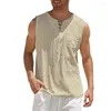 Męskie koszule bawełniane lniane męskie topy czołg letni kamizelka solidna kolor bez rękawów oddychająca cienka koszula