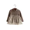 Girls knitted doll shirt kids high collar long sleeve splicing printed lace hollow embroidery blouse winter children all-matching princess bottoming shirt Z5589