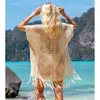 Women's Swimwear Women Fashion Dress Beach Sundress Long For Pareo 2023 Knit Sexy Hollow Out Fringe Bikini Print Polyester Covered Summer