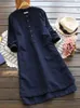 Dresses ZANZEA Women Vintage Long Sleeve Solid Mini Dress 2022 Autumn Cotton Linen Shirt Vestido Casual Long Top Blusas Robe Femininas