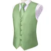 Men's Vests Hi-Tie Solid Silk Men Vest Leaf Green Pink Blue Purple Black Waistcoat Jacket Necktie Hanky Cufflinks Clip Wedding Business Gift