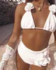 Yüzme Giyim 2023 Yeni 3D Çiçek Yüksek Bel Kadın Bikini Set Yuflu Bikinis Mayo Yastıklı Beyaz Biquini Mayo Takım Yüzük Kadın AA230425