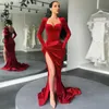 Kleider kryptografischer elegantes Kleid Langkleid Abendclub -Outfits für Frauen Handschuhe Ärmel Samt sexy Schlitz Maxi Kleider Ruched Kleider