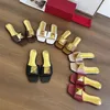 Summer leather mid-heel women's slippers Fashion all-match sexy women's Sandals Buckle Hotel one line soft drag with box Large size 35-43