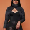 Damen Daunen Winter Streetwear Mäntel Pufferjacken für Frauen 2023 Langarm Rollkragenjacke Crop Top Bubble Black Buttons Jacken